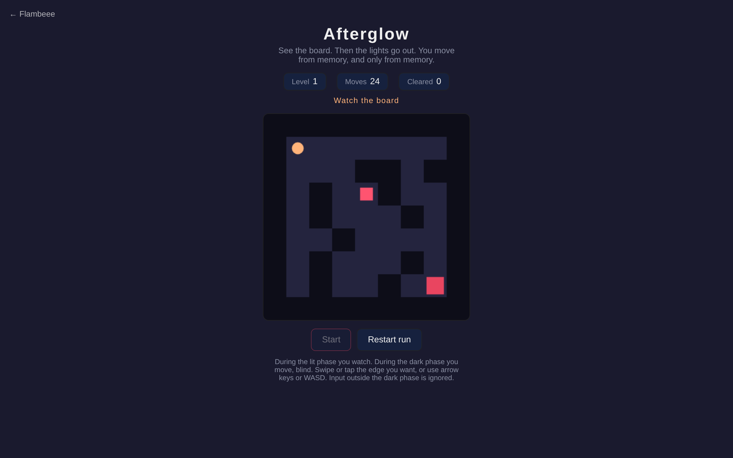 Afterglow grid puzzle with lit tiles, walls and a glowing exit